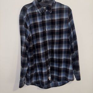 Plaid Button-Up Shirt - Blue and Black